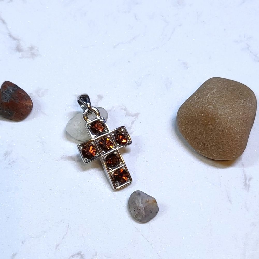 Silver plated cross with crystals